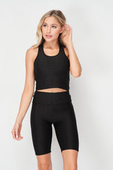 Textured Racerback Sports Bra Biker Set