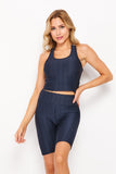 Textured Racerback Sports Bra Biker Set