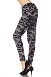 Camo Print Fur Lined Ankle Leggings