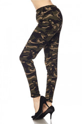 Camo Print Fur Lined Ankle Leggings