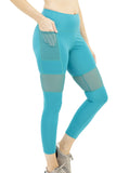 High-Waist 7/8 Mesh Active Yoga Aqua Leggings with Pocket
