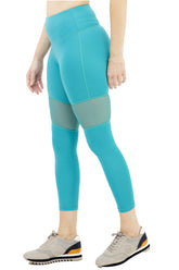 High-Waist 7/8 Mesh Active Yoga Aqua Leggings with Pocket