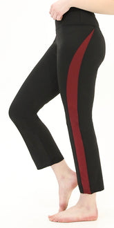 High-Waist Active Black&Burgundy Side-Striped Classic Leggings