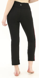 High-Waist Active Black&Burgundy Side-Striped Classic Leggings