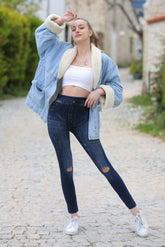 Jeggings w/cut Knee Ripped Blue