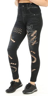 Jeggings Front Ripped Design Black