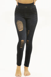 Jeggings w/cut Knee Interlace Black