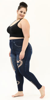Jeggings with Heart Shape Ripped Blue
