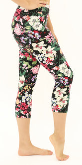 High Waisted Buttery Soft Elegant Flowers Capri Leggings