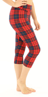 High Waisted Buttery Soft Plaid Red&Black Capri Leggings