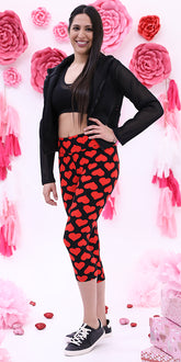High-Waist Buttery-Soft Valentine's Day Red Hearts Capri Leggings
