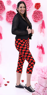 High-Waist Buttery-Soft Valentine's Day Red Hearts Capri Leggings