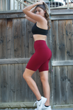 Burgundy High Waist Biker Short Leggings