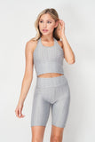 Textured Racerback Sports Bra Biker Set