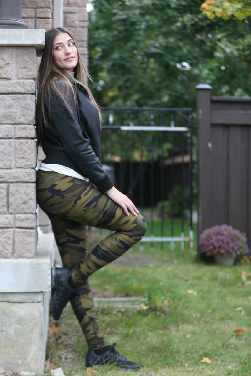 Green Camouflage 5" High Waist Ankle Leggings