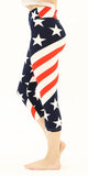 High-Waist Buttery-Soft Flag Pattern Capri Leggings