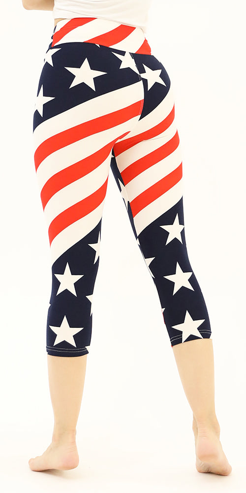 High-Waist Buttery-Soft Flag Pattern Capri Leggings